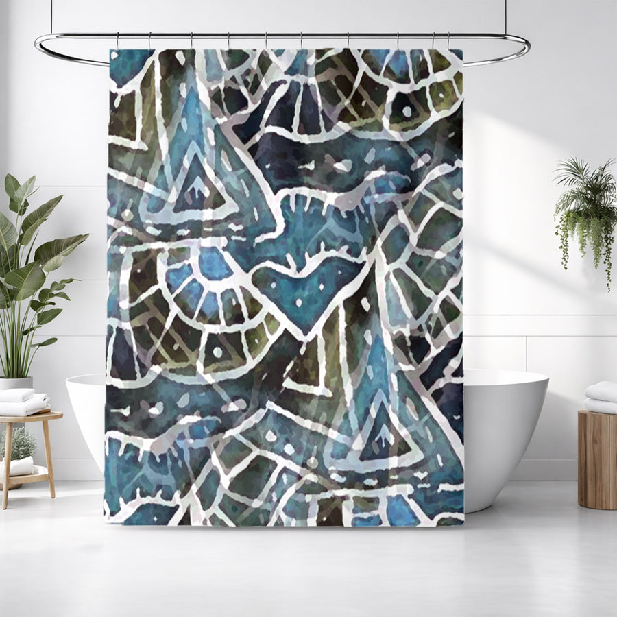 Blue Geometric Line Overlay Pattern Shower Curtain