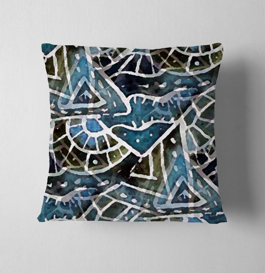 Blue Geometric Line Overlay Pattern Throw Pillow Cover