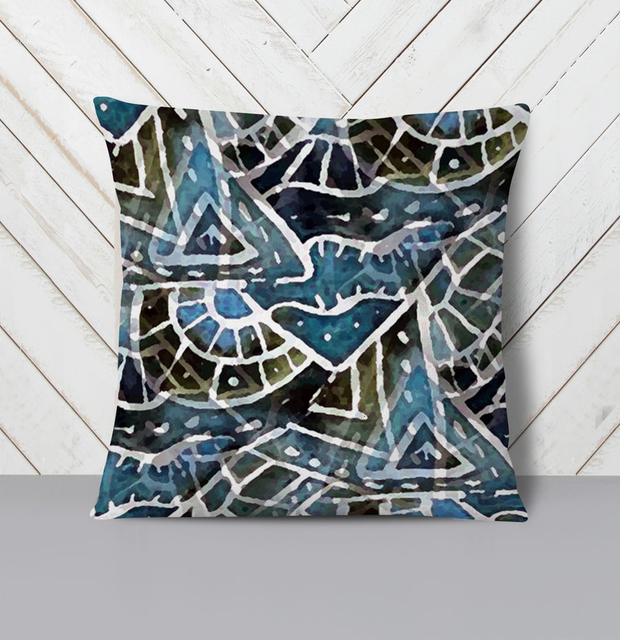 Blue Geometric Line Overlay Pattern Throw Pillow Cover