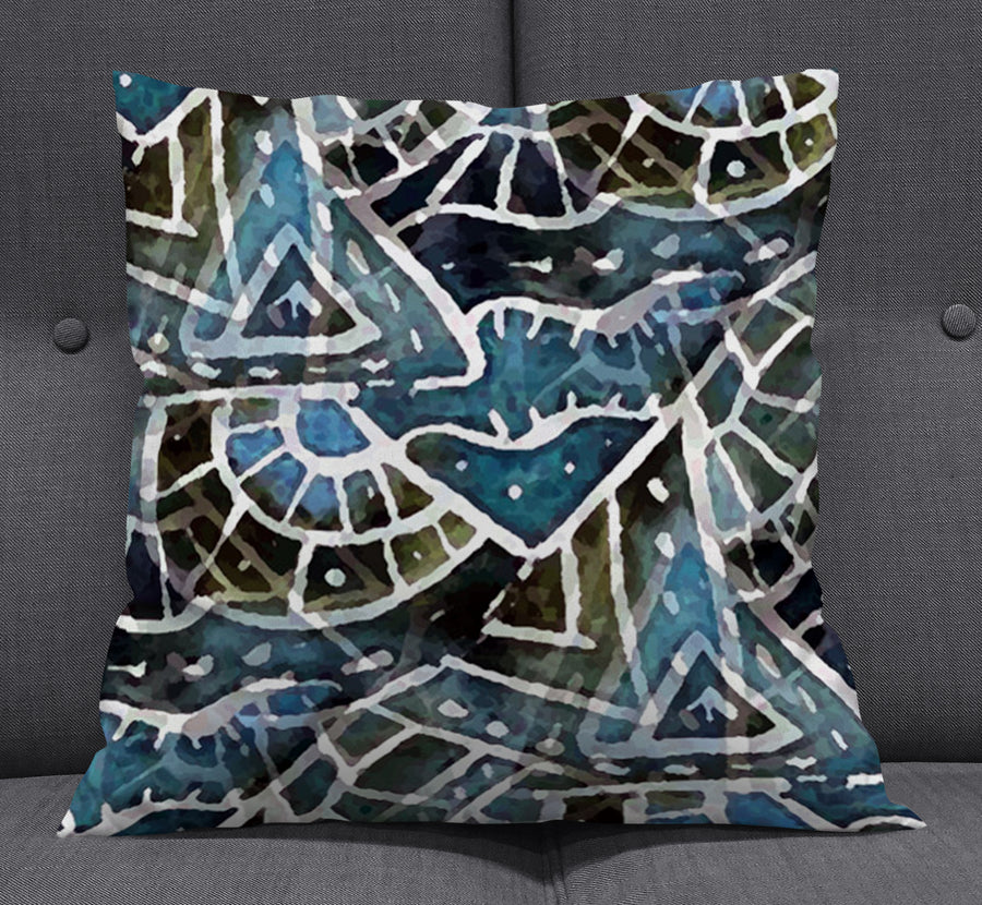 Blue Geometric Line Overlay Pattern Throw Pillow Cover
