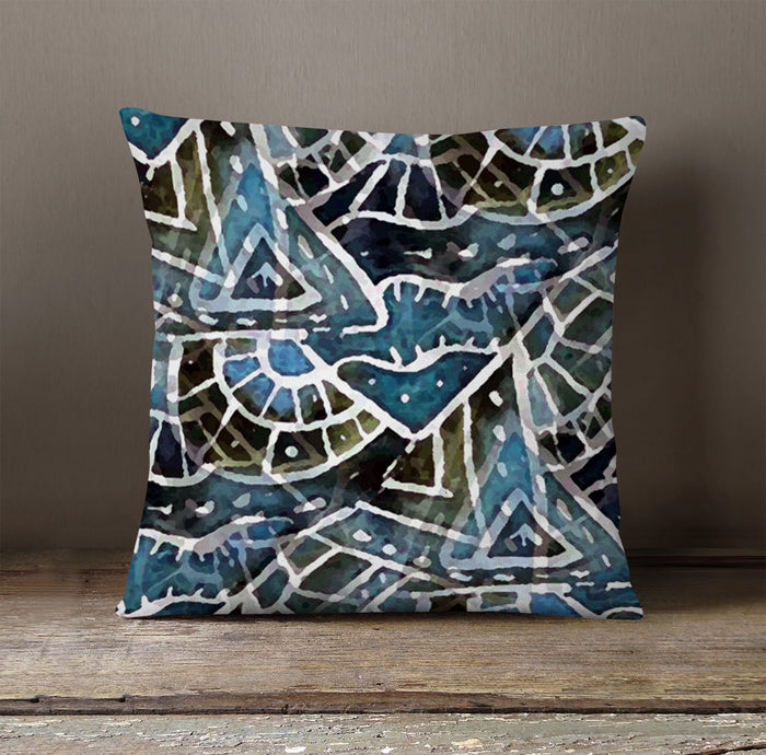Blue Geometric Line Overlay Pattern Throw Pillow Cover