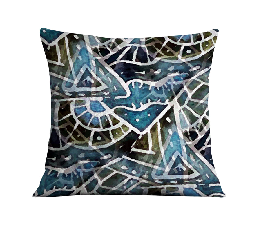 Blue Geometric Line Overlay Pattern Throw Pillow Cover