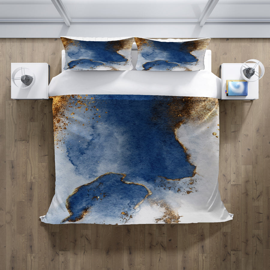 Blue and Gold Coastal Marble Texture Duvet Cover
