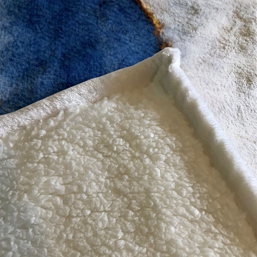 Blue and Gold Coastal Marble Texture Fleece Sherpa Blanket