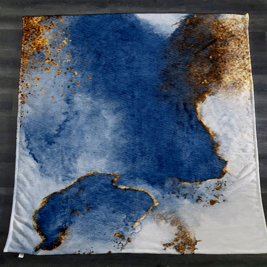 Blue and Gold Coastal Marble Texture Fleece Sherpa Blanket