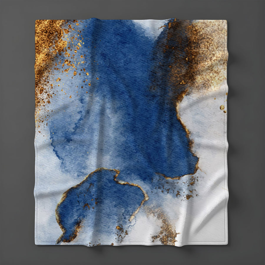 Blue and Gold Coastal Marble Texture Fleece Sherpa Blanket