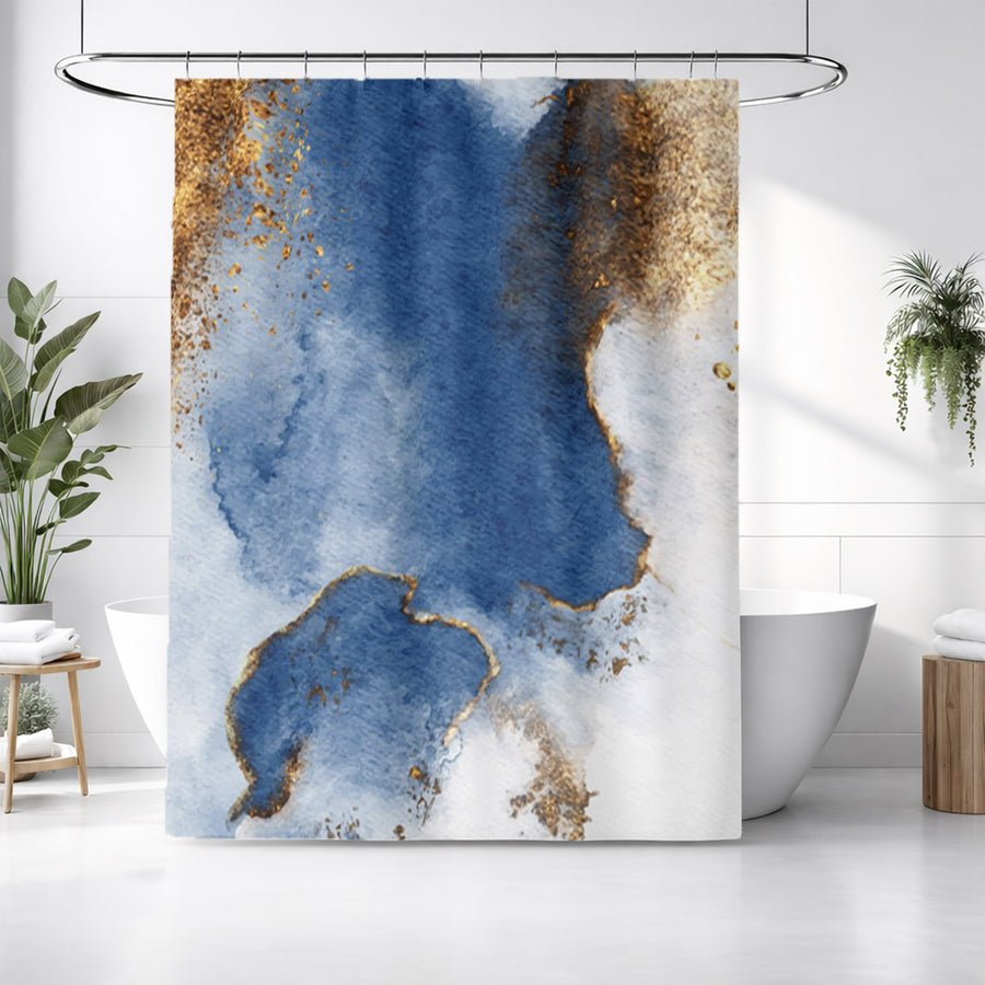 Blue and Gold Coastal Marble Texture Shower Curtain
