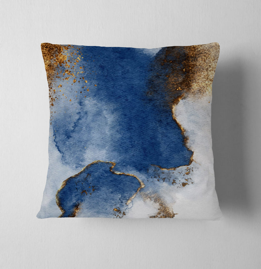 Blue and Gold Coastal Marble Texture Throw Pillow Cover