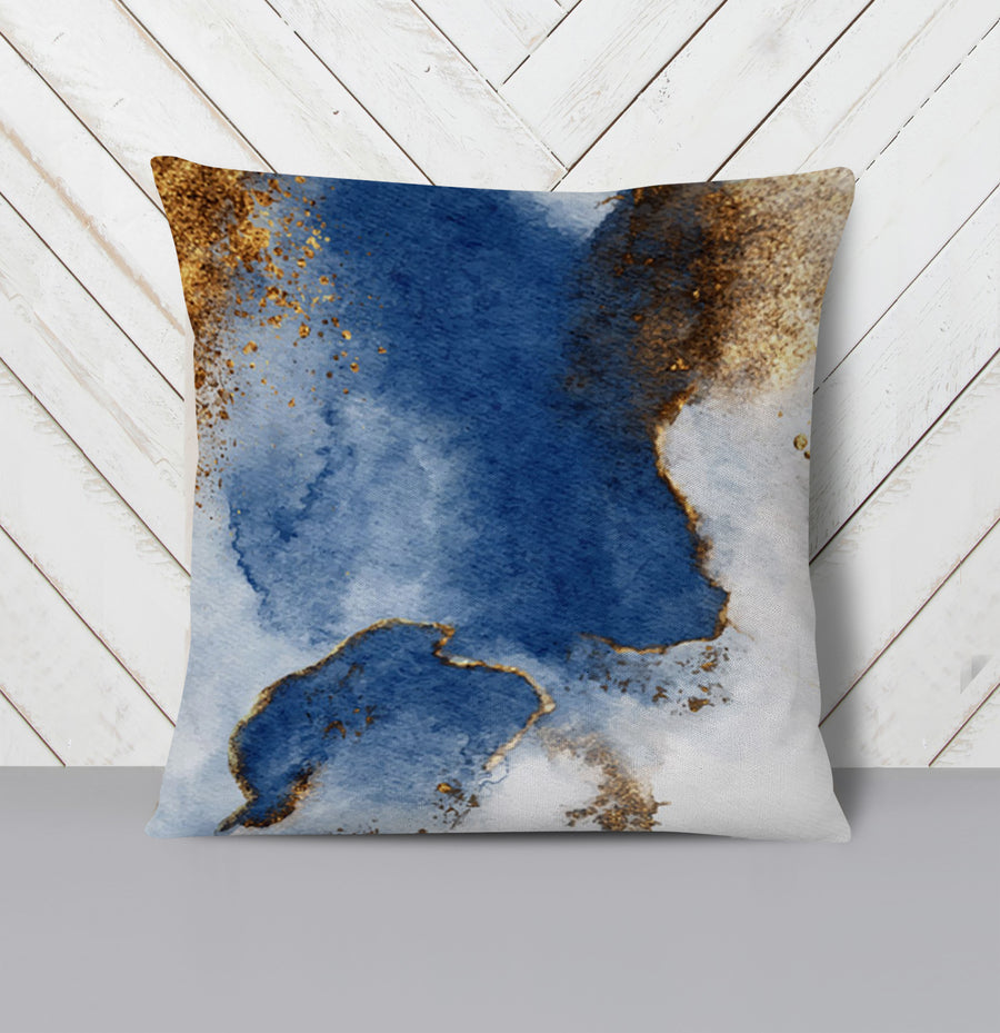 Blue and Gold Coastal Marble Texture Throw Pillow Cover
