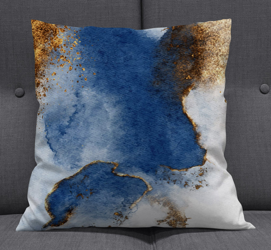Blue and Gold Coastal Marble Texture Throw Pillow Cover