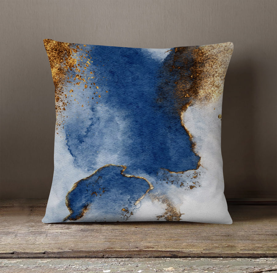 Blue and Gold Coastal Marble Texture Throw Pillow Cover