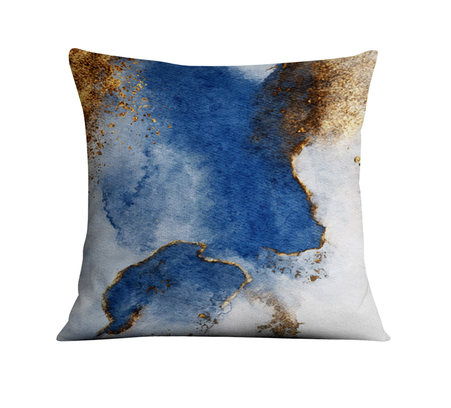 Blue and Gold Coastal Marble Texture Throw Pillow Cover