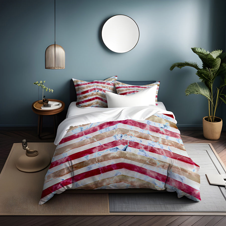 Red Chevron Distress Duvet Cover
