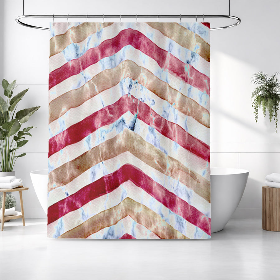 Red Chevron Distress Shower Curtain