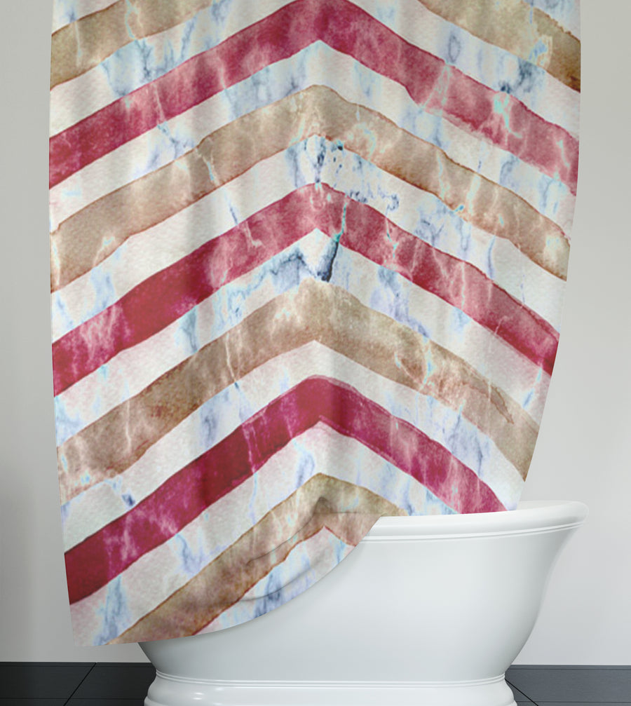Red Chevron Distress Shower Curtain