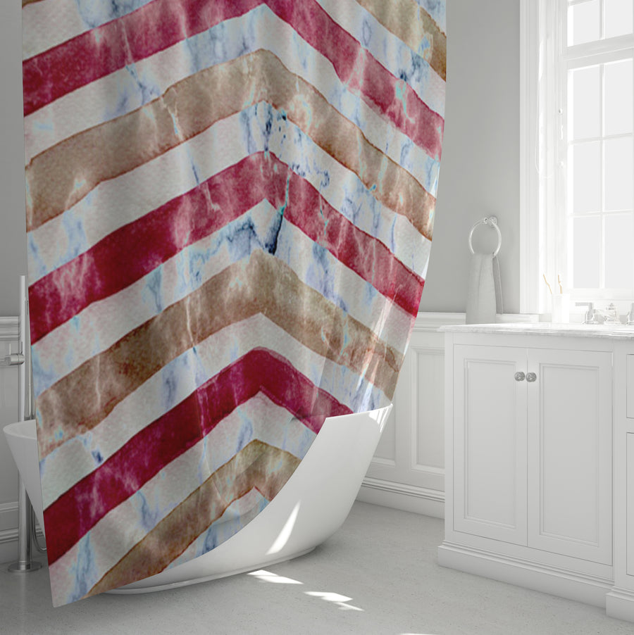 Red Chevron Distress Shower Curtain