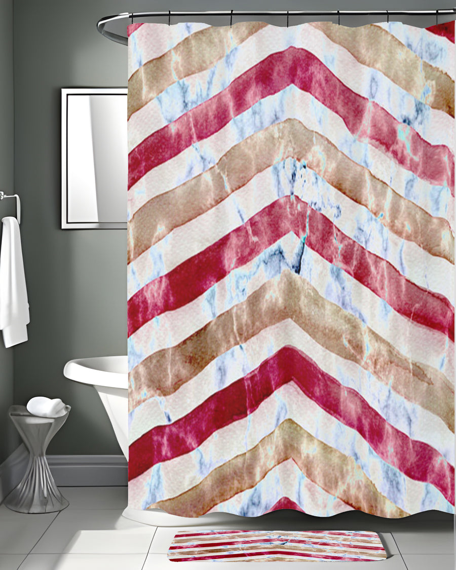 Red Chevron Distress Shower Curtain