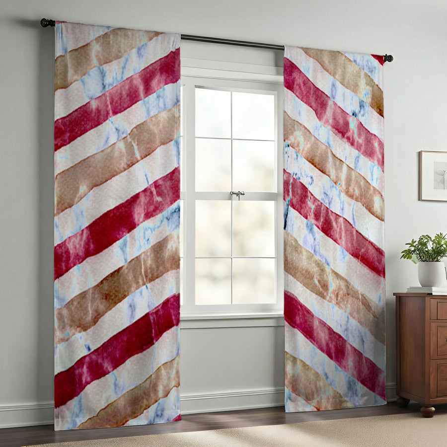 Red Chevron Distress Window Curtain