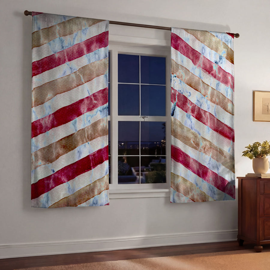 Red Chevron Distress Window Curtain