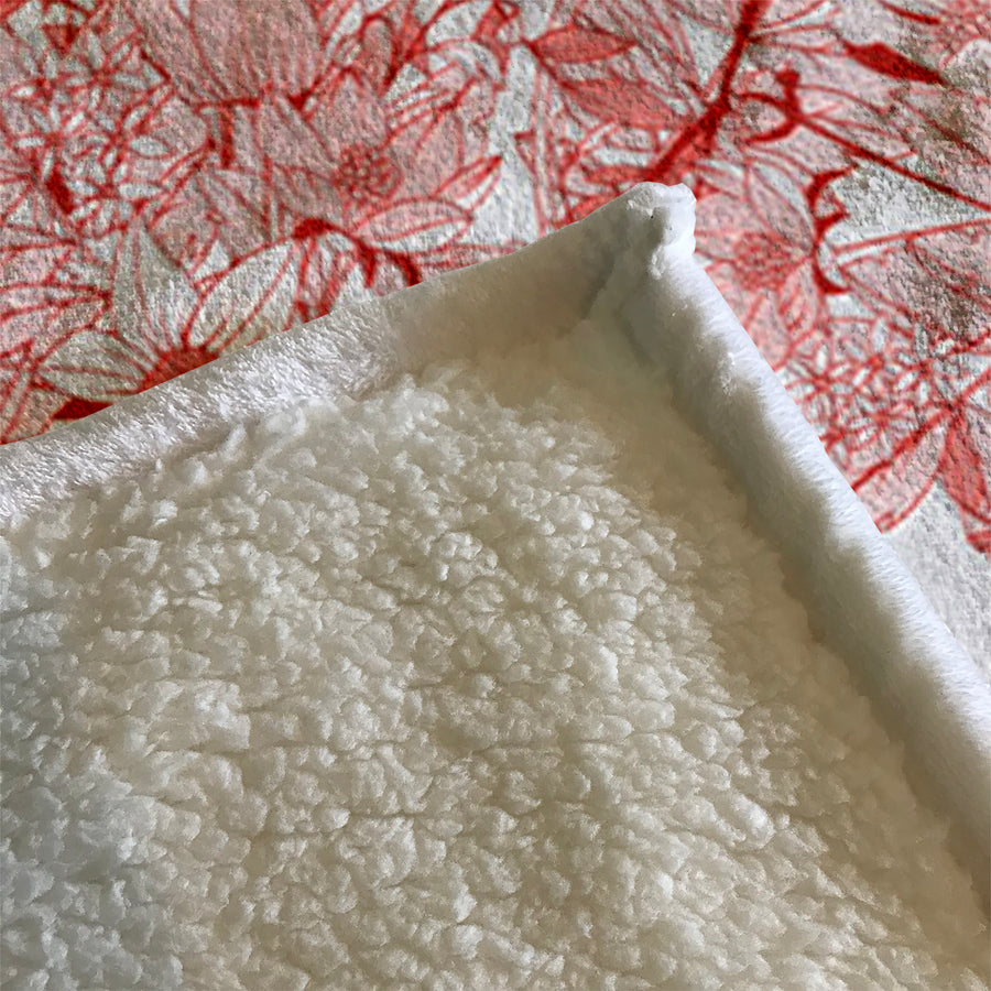 Pink Botanical Sketch Floral Pattern Fleece Sherpa Blanket