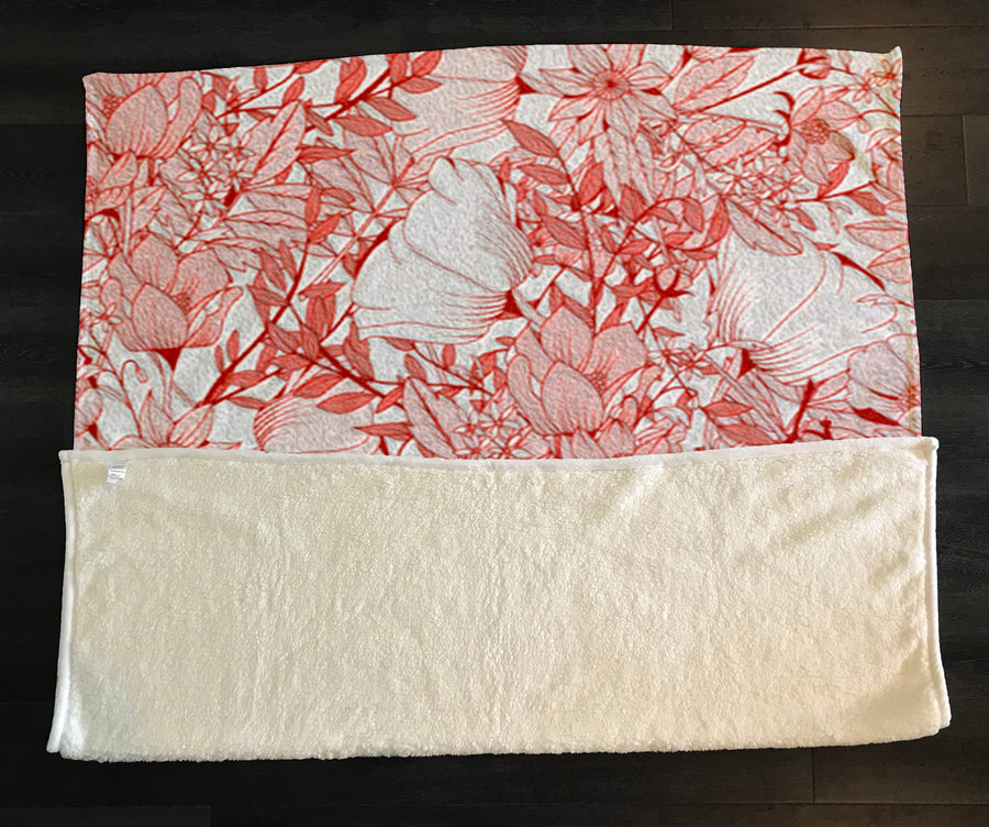 Pink Botanical Sketch Floral Pattern Fleece Sherpa Blanket