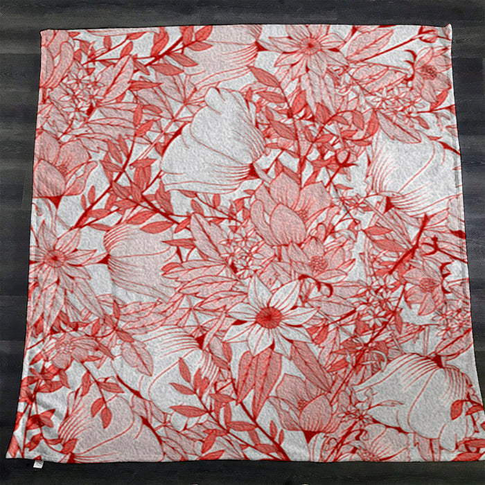 Pink Botanical Sketch Floral Pattern Fleece Sherpa Blanket