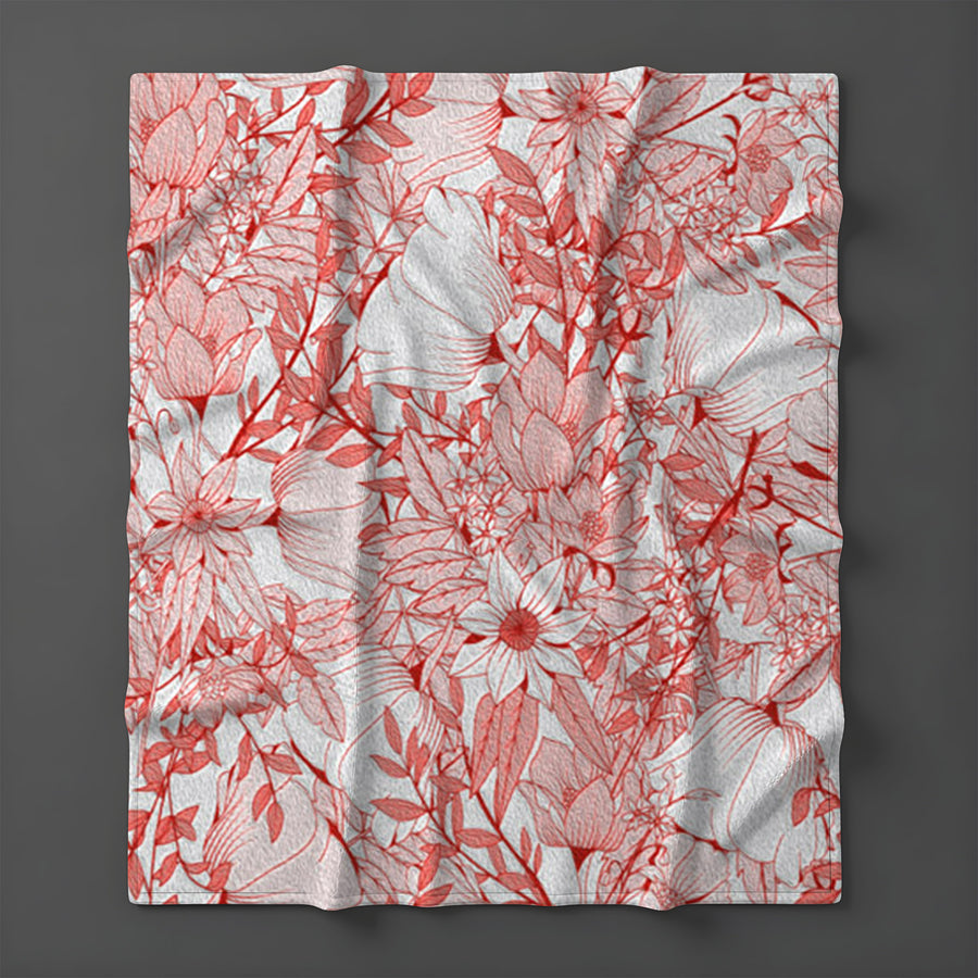Pink Botanical Sketch Floral Pattern Fleece Sherpa Blanket