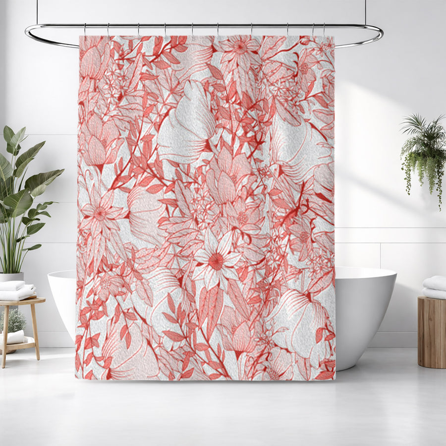 Pink Botanical Sketch Floral Pattern Shower Curtain