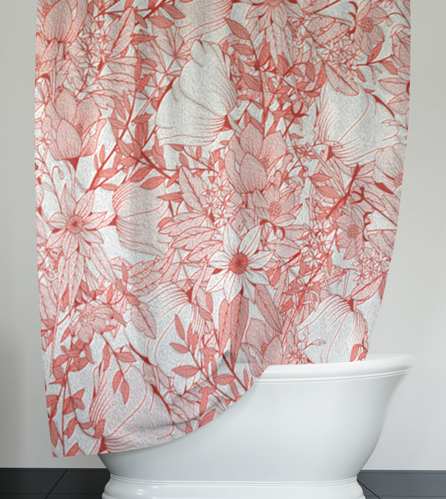 Pink Botanical Sketch Floral Pattern Shower Curtain