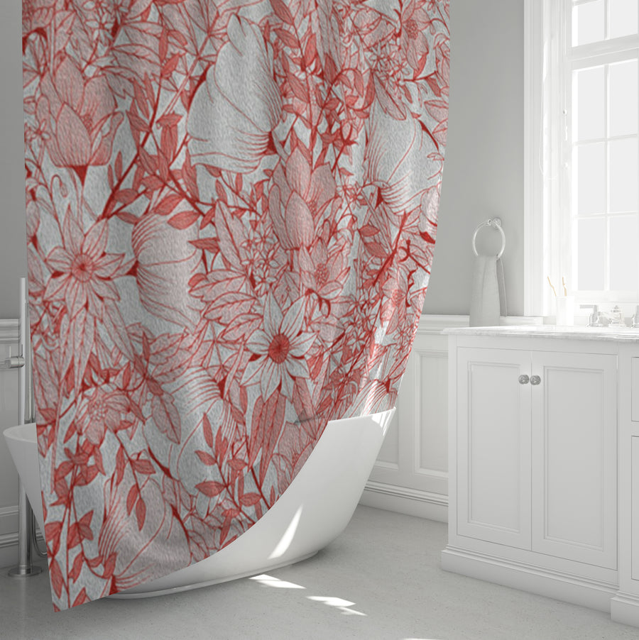 Pink Botanical Sketch Floral Pattern Shower Curtain