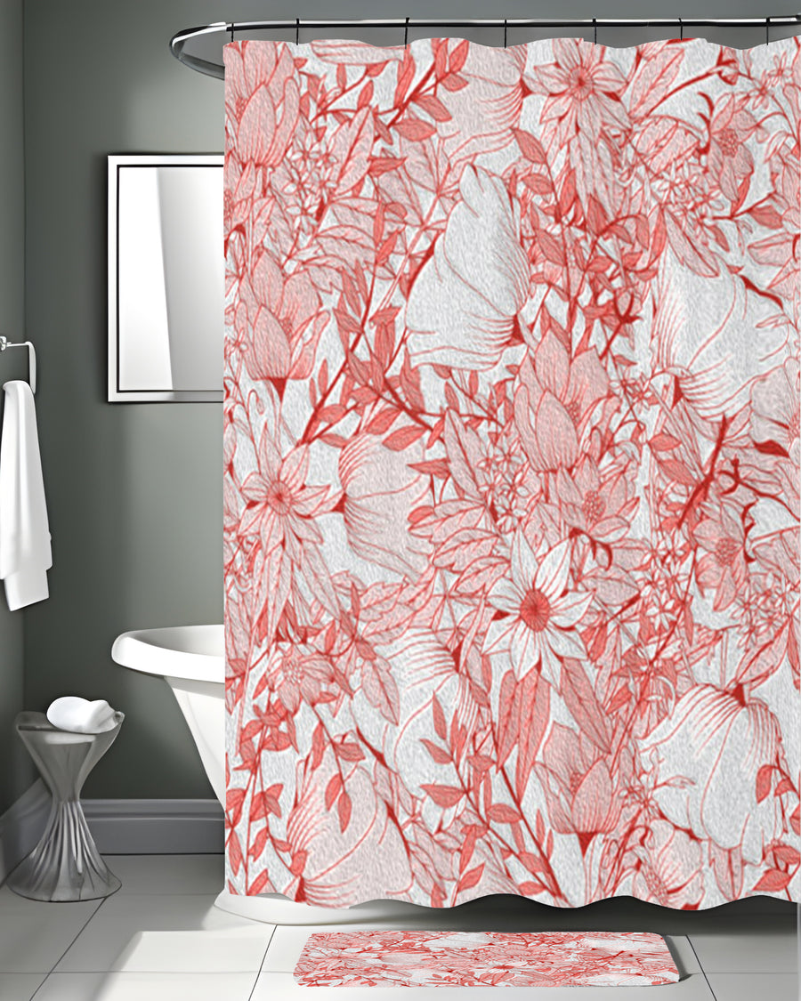 Pink Botanical Sketch Floral Pattern Shower Curtain