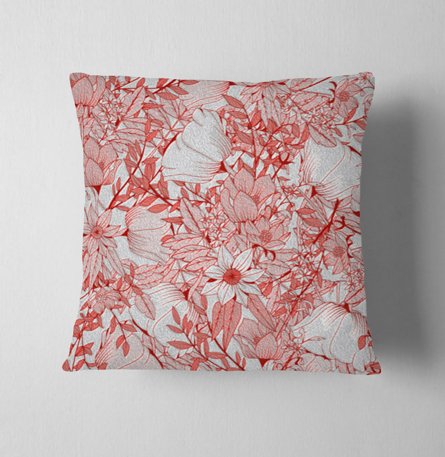 Pink Botanical Sketch Floral Pattern Throw Pillow Cover