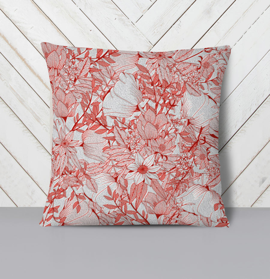 Pink Botanical Sketch Floral Pattern Throw Pillow Cover