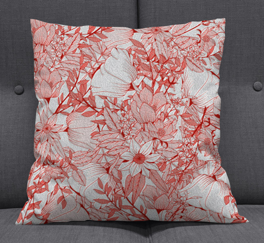 Pink Botanical Sketch Floral Pattern Throw Pillow Cover