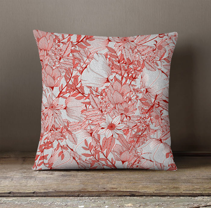 Pink Botanical Sketch Floral Pattern Throw Pillow Cover