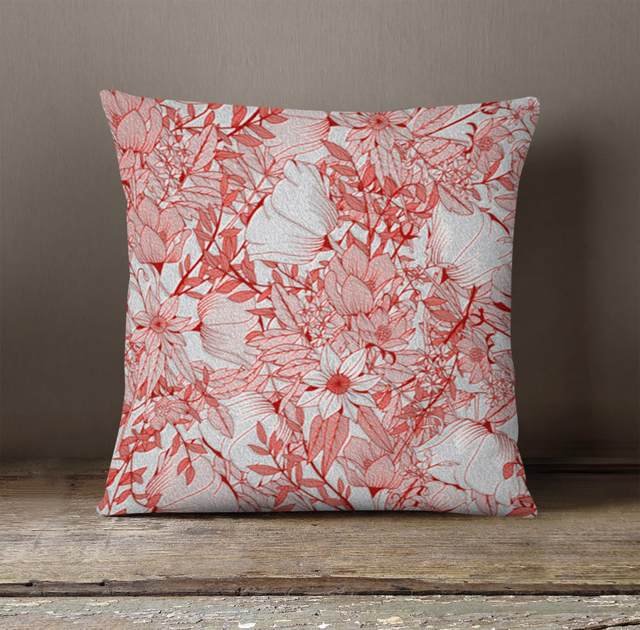 Pink Botanical Sketch Floral Pattern Throw Pillow Cover