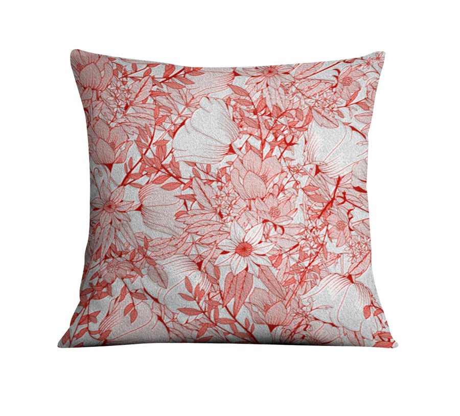 Pink Botanical Sketch Floral Pattern Throw Pillow Cover