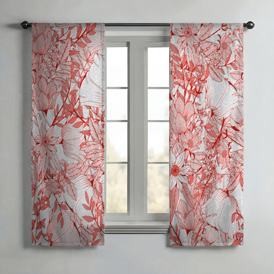 Pink Botanical Sketch Floral Pattern Window Curtains