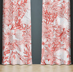 Coral and Gray Modern Floral Print Window Curtains - Deja Blue Studios