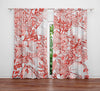 Coral and Gray Modern Floral Print Window Curtains - Deja Blue Studios