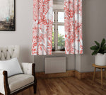 Coral and Gray Modern Floral Print Window Curtains - Deja Blue Studios