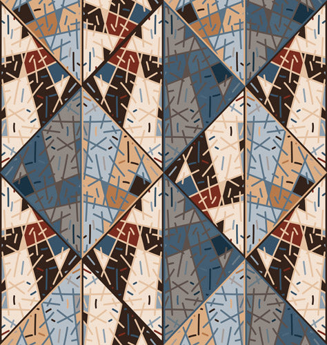 Blue and Beige Patchwork Geometric Mosaic