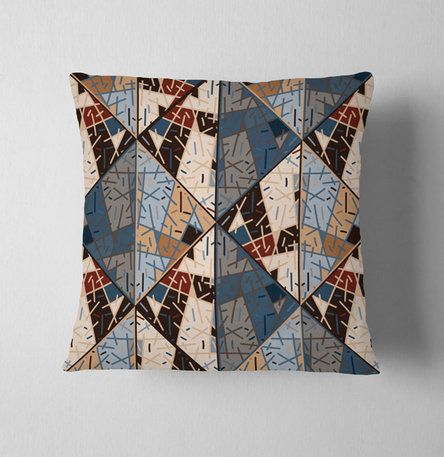 Blue and Beige Patchwork Geometric Mosaic Throw Pillow Cover