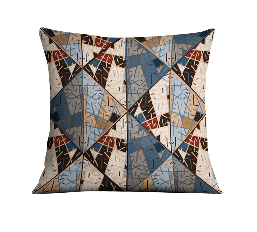 Blue and Beige Patchwork Geometric Mosaic Throw Pillow Cover