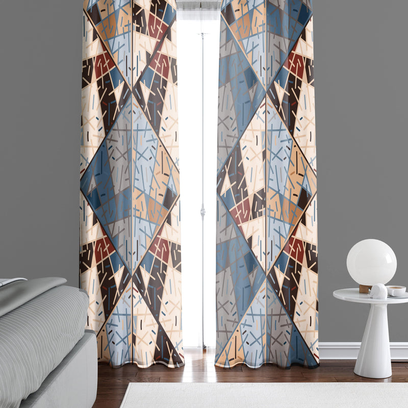 Abstract Geometric Country Cottage Window Curtains - Deja Blue Studios