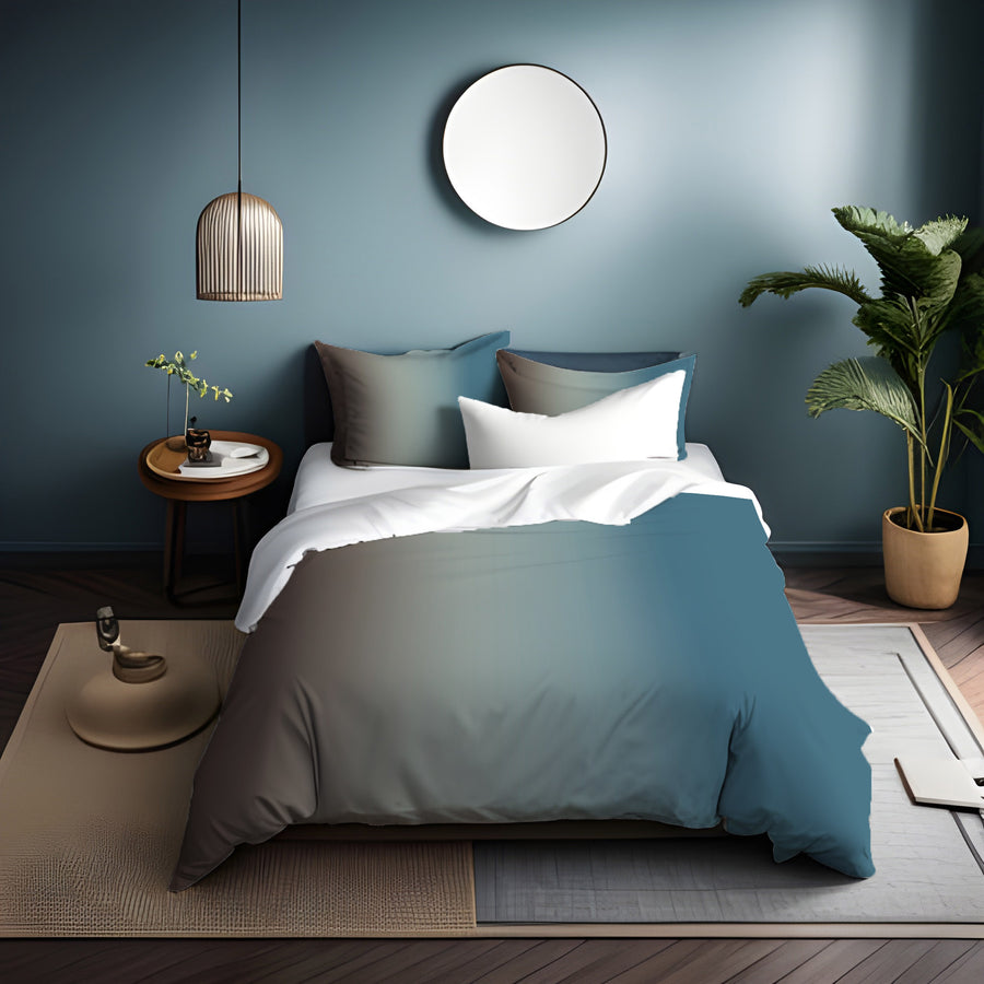 Minimalist Gradient Brown to Teal Fade Duvet Cover