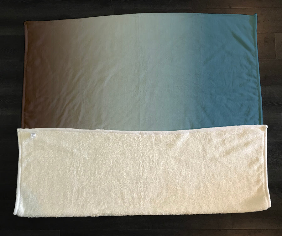Minimalist Gradient Brown to Teal Fade Fleece Sherpa Blanket