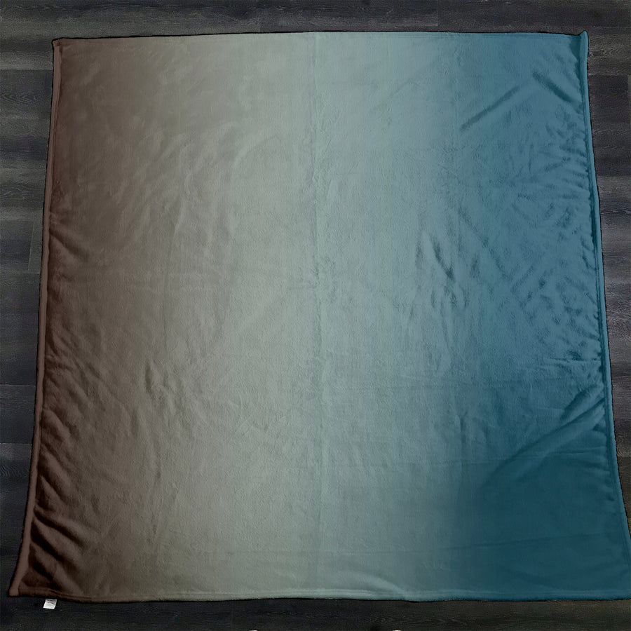 Minimalist Gradient Brown to Teal Fade Fleece Sherpa Blanket