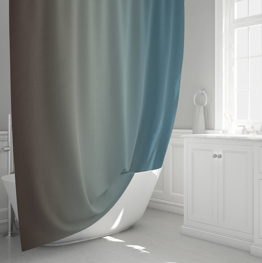Minimalist Gradient Brown to Teal Fade Shower Curtain