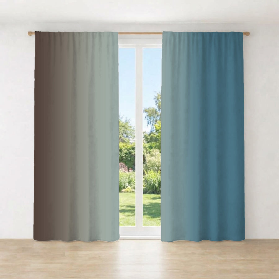 Minimalist Gradient Brown to Teal Fade Window Curtains